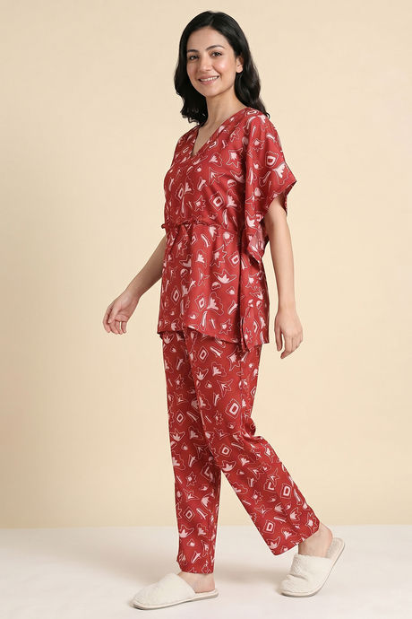 Zivame 2 Mile Fashion Woven Kaftan Set - Barbados Cherry — image 2
